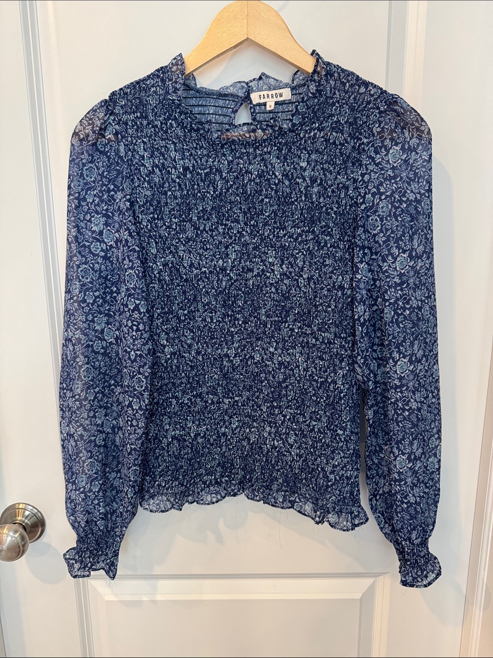 Farrow Navy Floral Smocked Long-Sleeve Blouse